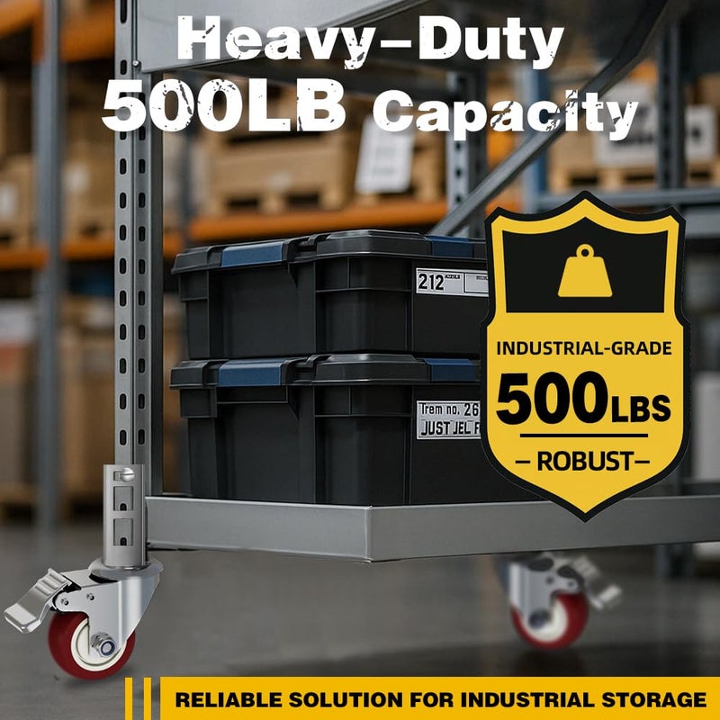 uscaster Storage Rack Caster Wheels 3" Heavy Duty Locking Caster Wheels Fit for Boltless Self Locking Shelving Racks 500LBS High Load Capacity (4 Pack) - Image 2